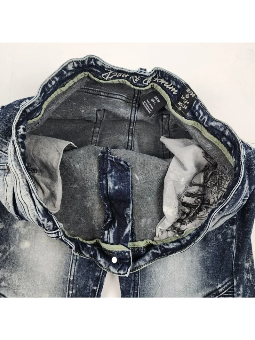 Dstrkt Jeans Mens 38x33 Blue Bleached Moto Biker Denim